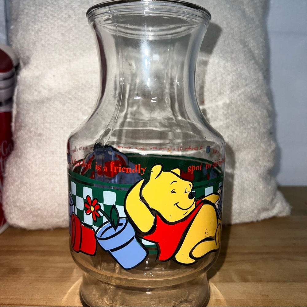 Vintage Anchor Hocking Disney Winnie the Pooh Glass Juice Carafe Pitcher Eeyore
